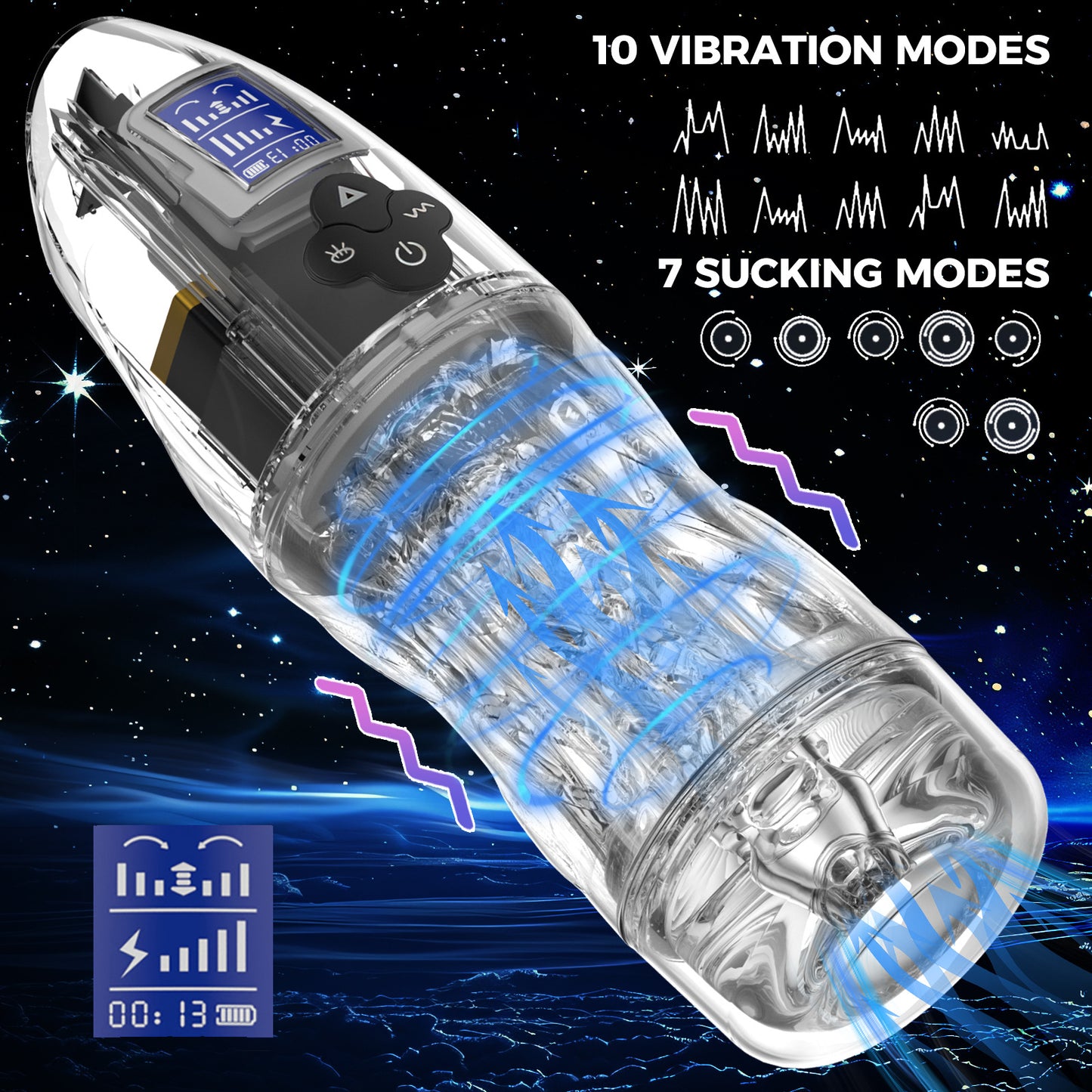 Transparent sucking aircraft cup men's automatic cup LCD display voice masturbator