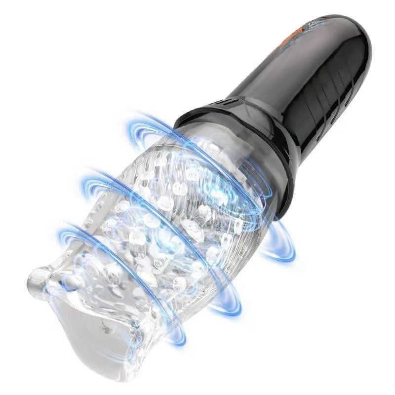 Bellucci upgraded version of transparent telescopic rotating vibration trainer male masturbator