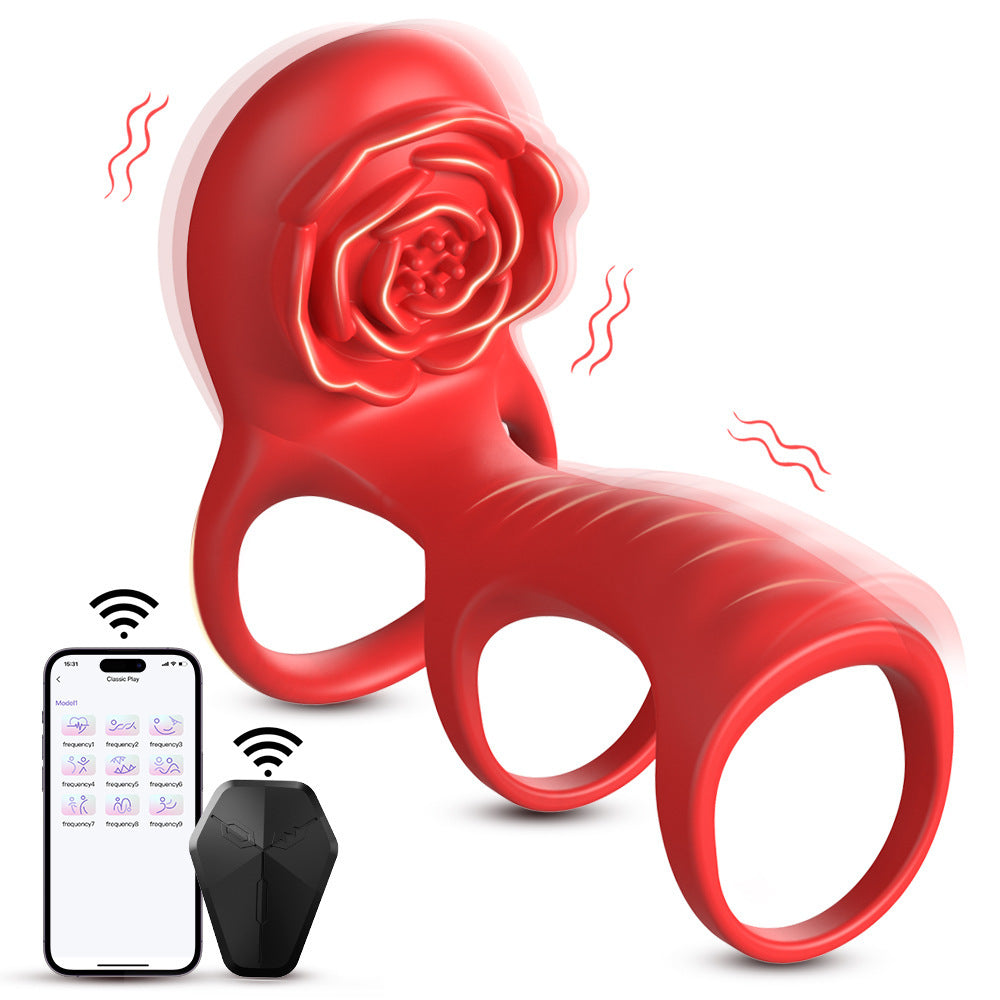 Rose three-section ring APP remote control silicone vibration penis ring flirting couple vibrator
