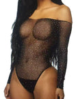Hot Rhinestone PolkaDot Mesh Bodysuit  Sheer Sparkle Lingerie for Women