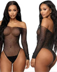 Hot Rhinestone PolkaDot Mesh Bodysuit  Sheer Sparkle Lingerie for Women