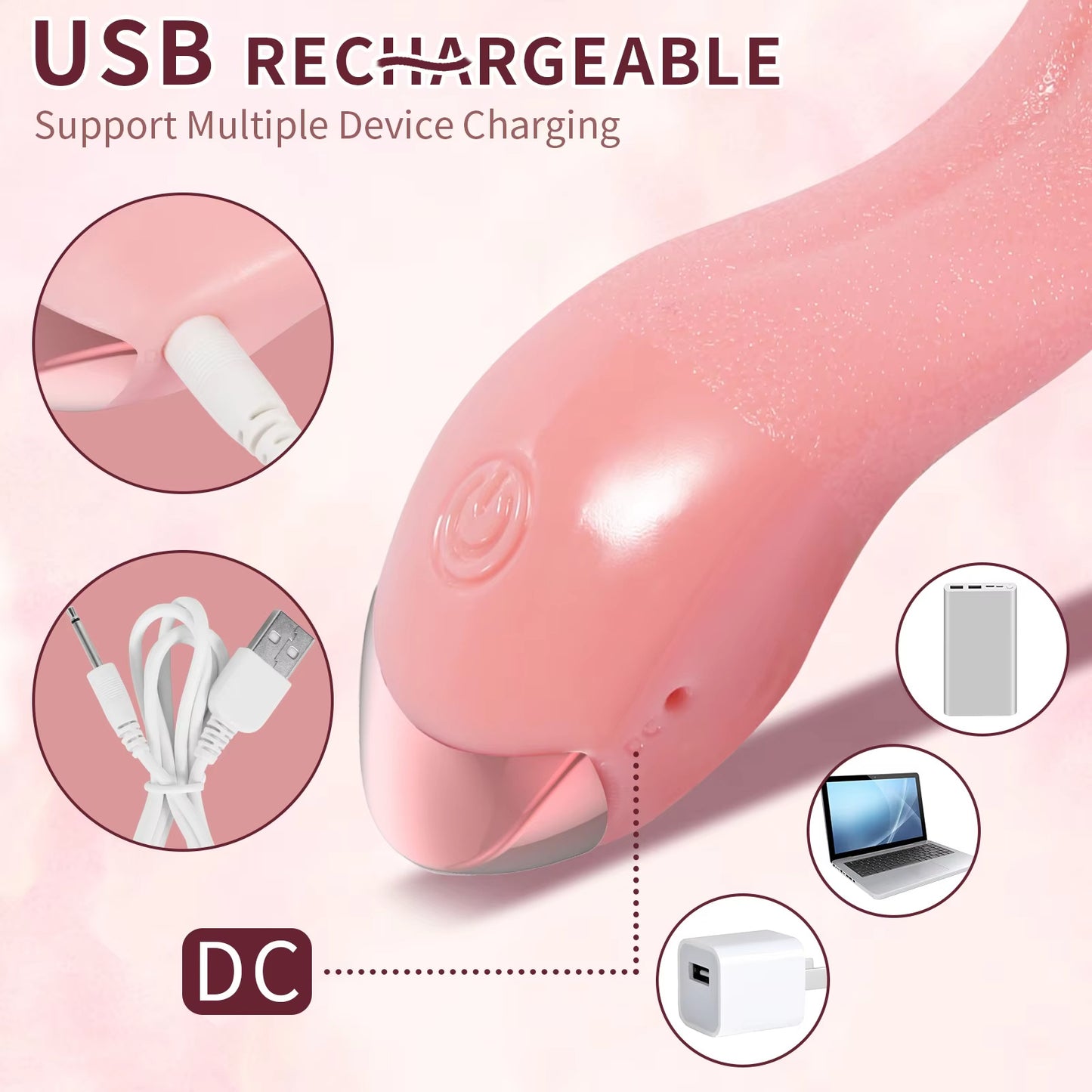 Female tongue licking silent heating electric fun teasing vibrator