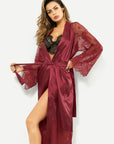 Sexy Oil Gloss Long Robe Lace Long Sleeve Set