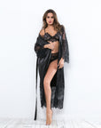 Sexy Oil Gloss Long Robe Lace Long Sleeve Set