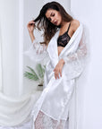 Sexy Oil Gloss Long Robe Lace Long Sleeve Set