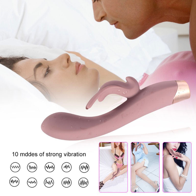 Female rechargeable multi-frequency dual electric shock rabbit vibrator