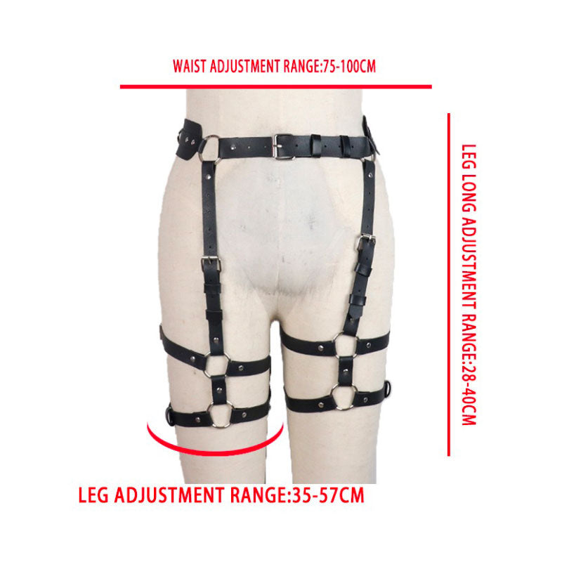 BDSM Adjustable Leather Bondage Set  Waist Belt & Thigh Cuffs Restraint Kit for Couples