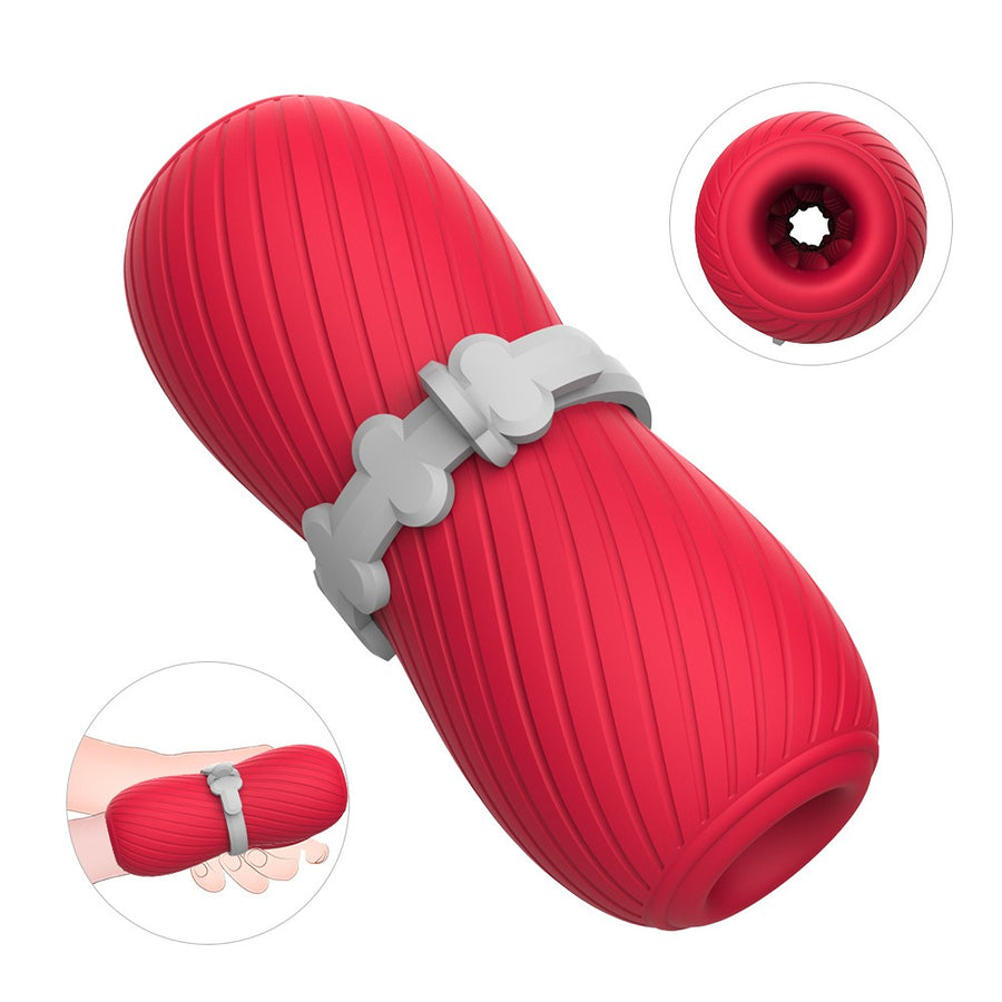 Double channel adjustable elastic spiral pattern aircraft cup male masturbator
