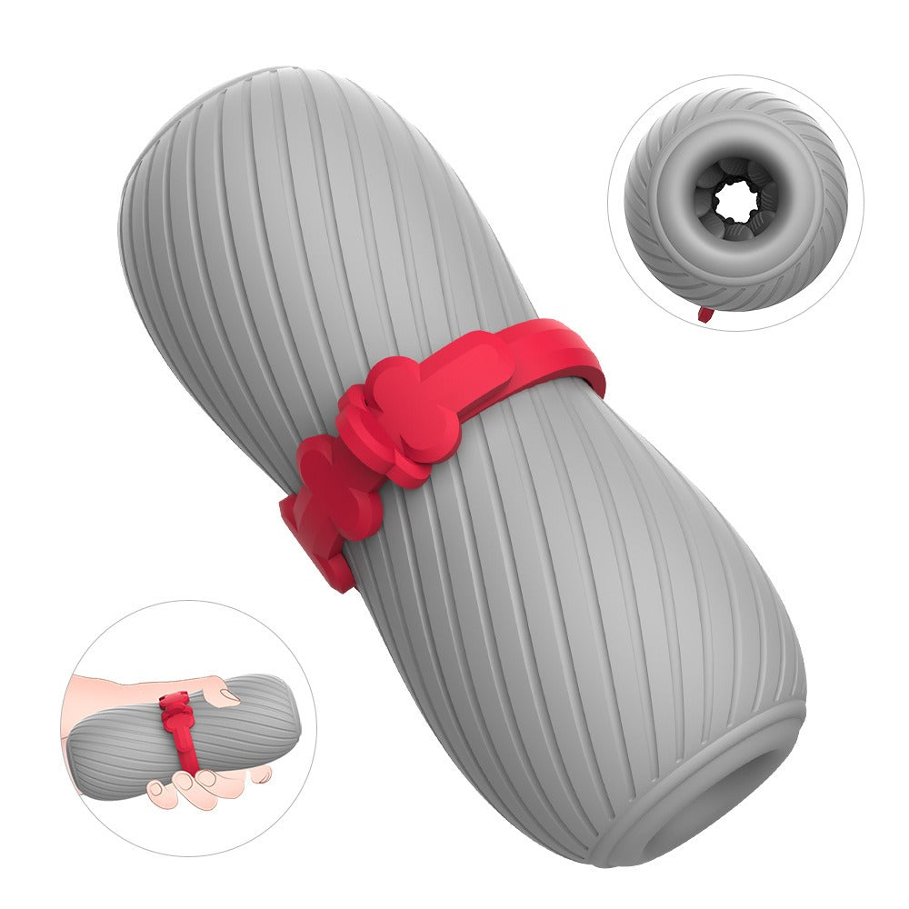 Double channel adjustable elastic spiral pattern aircraft cup male masturbator