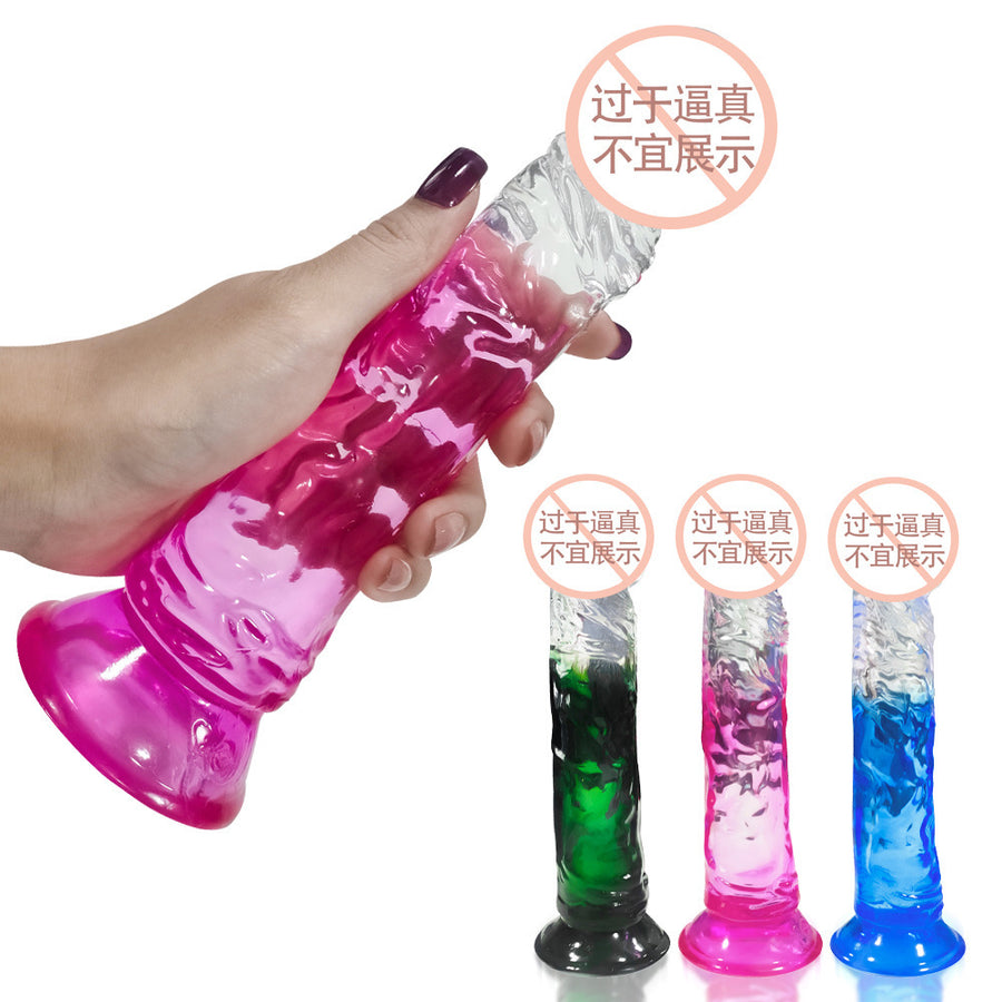 Female dildo gradient color suction cup crystal transparent masturbation stick 7.28 inches