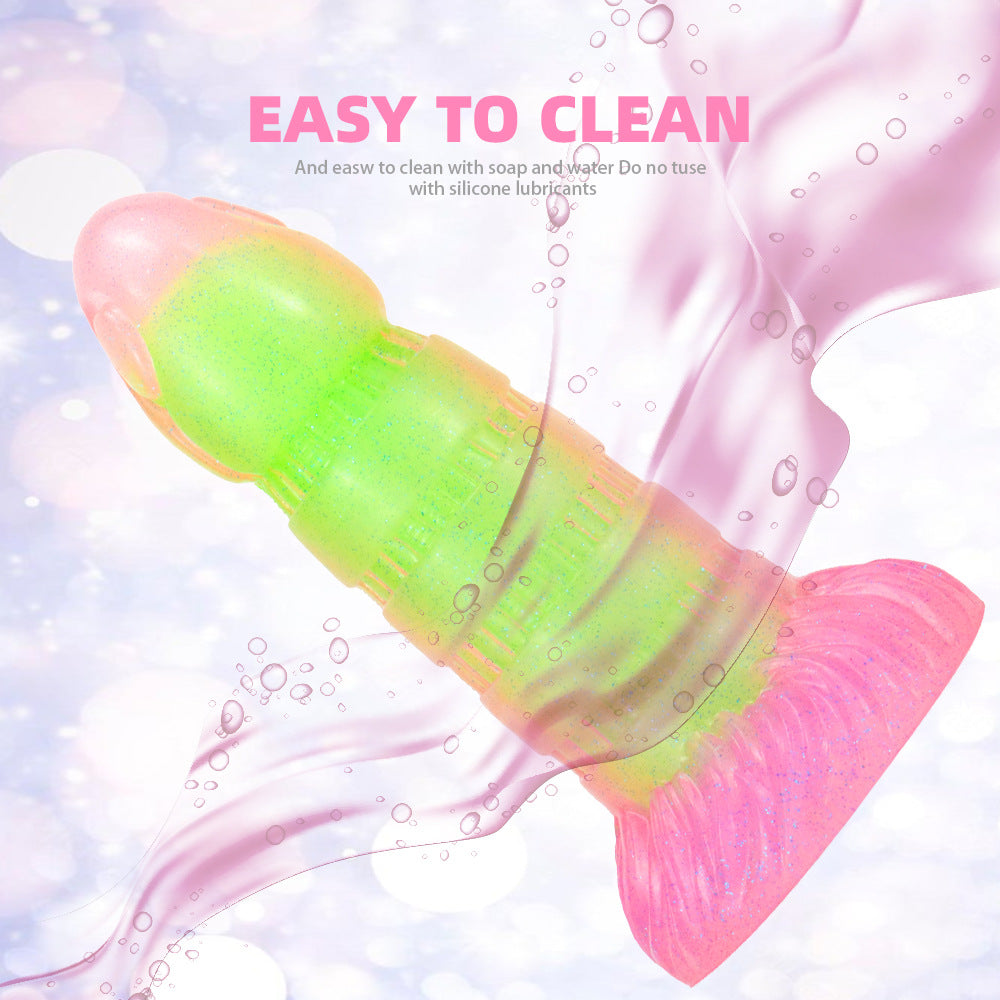 Brand new transparent mixed color luminous silicone dildo female manual masturbator