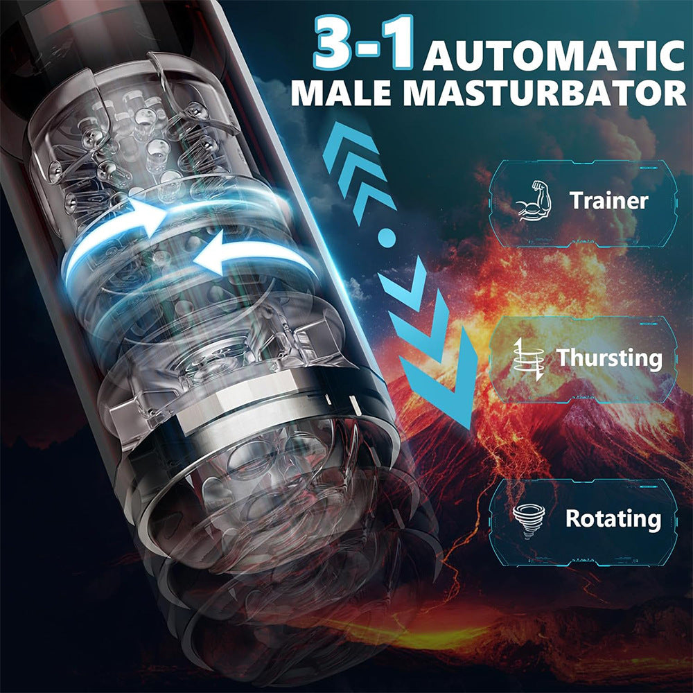 Electric rotating telescopic masturbator male penis trainer convex point stimulation adult sex toy