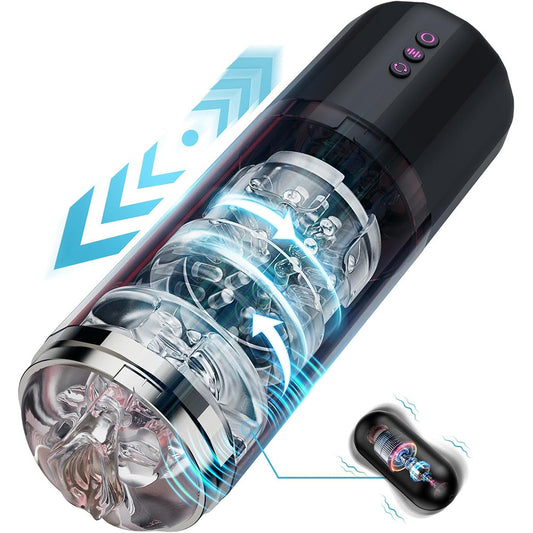 Electric rotating telescopic masturbator male penis trainer convex point stimulation adult sex toy