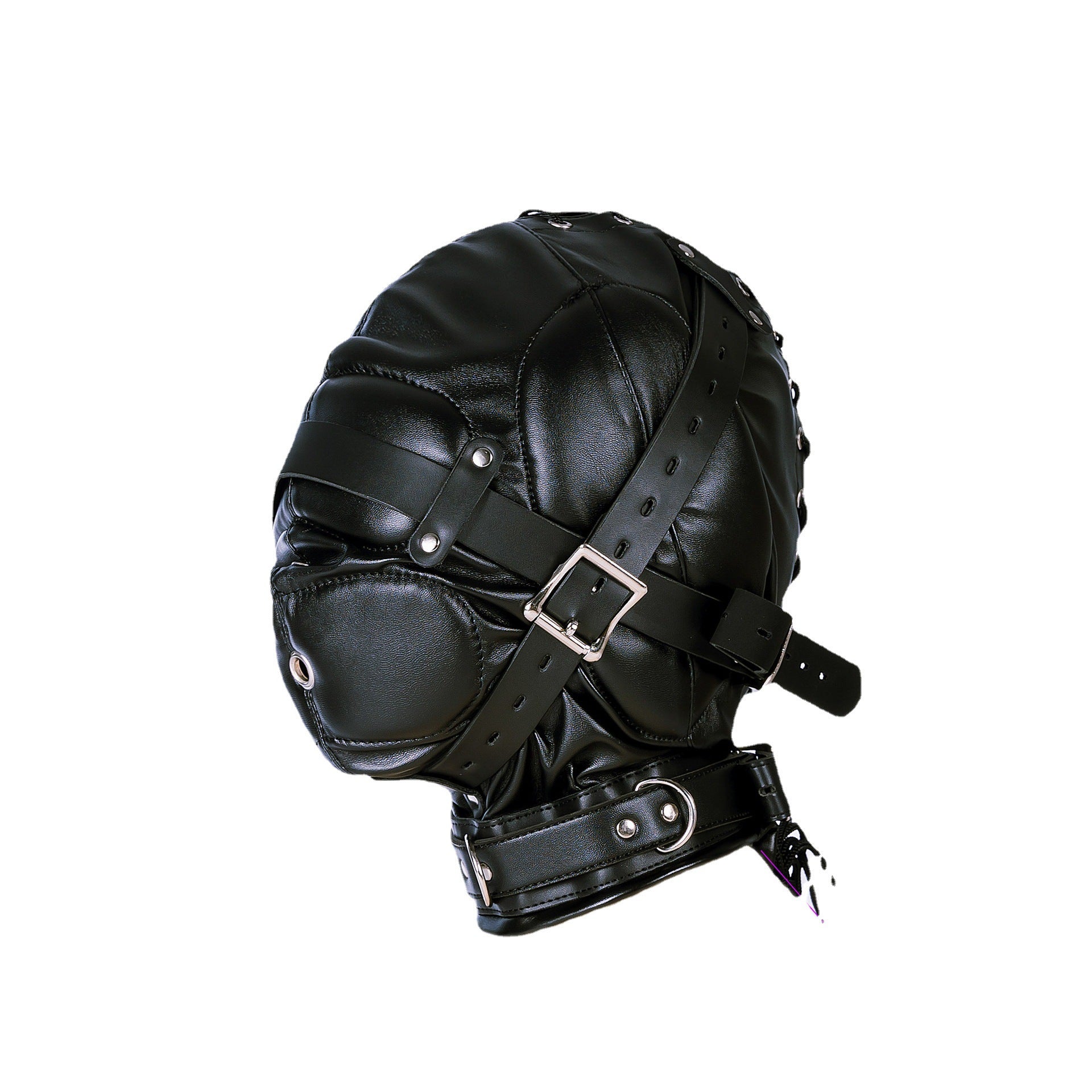 Soft Leather BDSM Head Cover Full Face Mask with Straps Slave Role Play Headdress