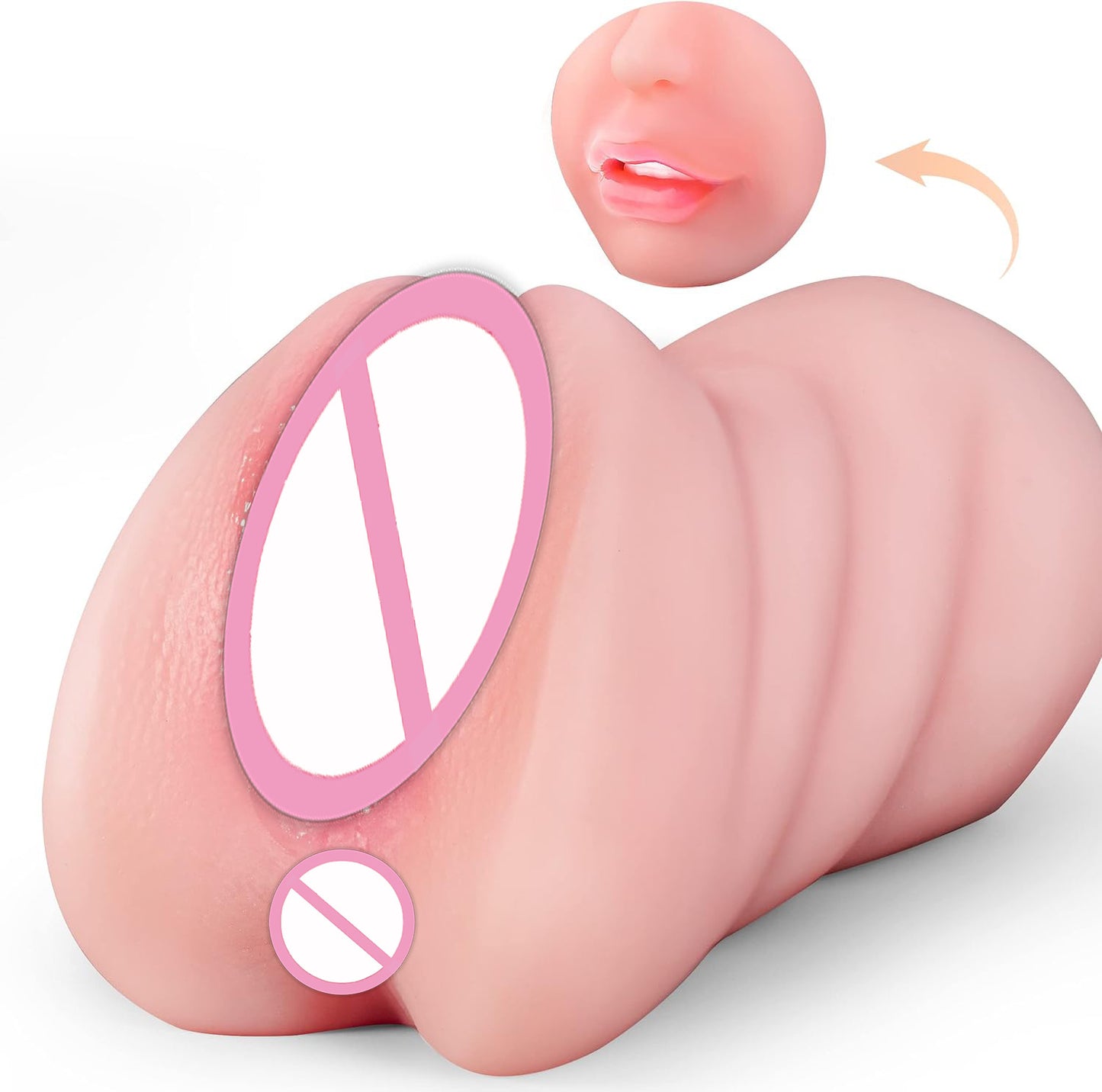 Double-headed three-hole channel portable male masturbator oral sex device