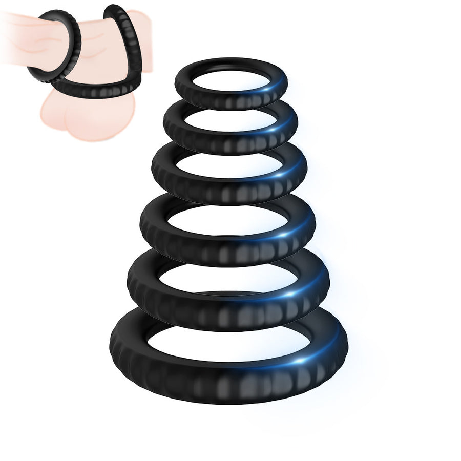 Comfort Delay Penis Ring Elastic Compound Ring 6 Pack Set