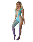 Gradient Floral Embroidered Crotchless Mesh Bodysuit  Sexy Strap Lingerie Catsuit for Women