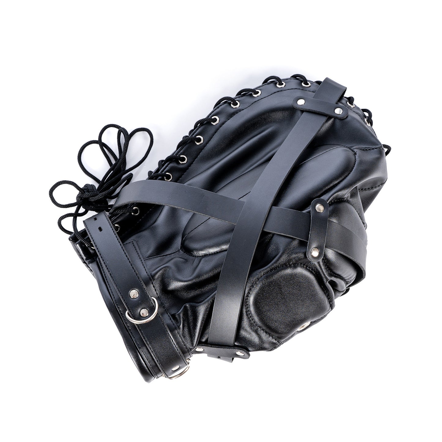Soft Leather BDSM Head Cover Full Face Mask with Straps Slave Role Play Headdress