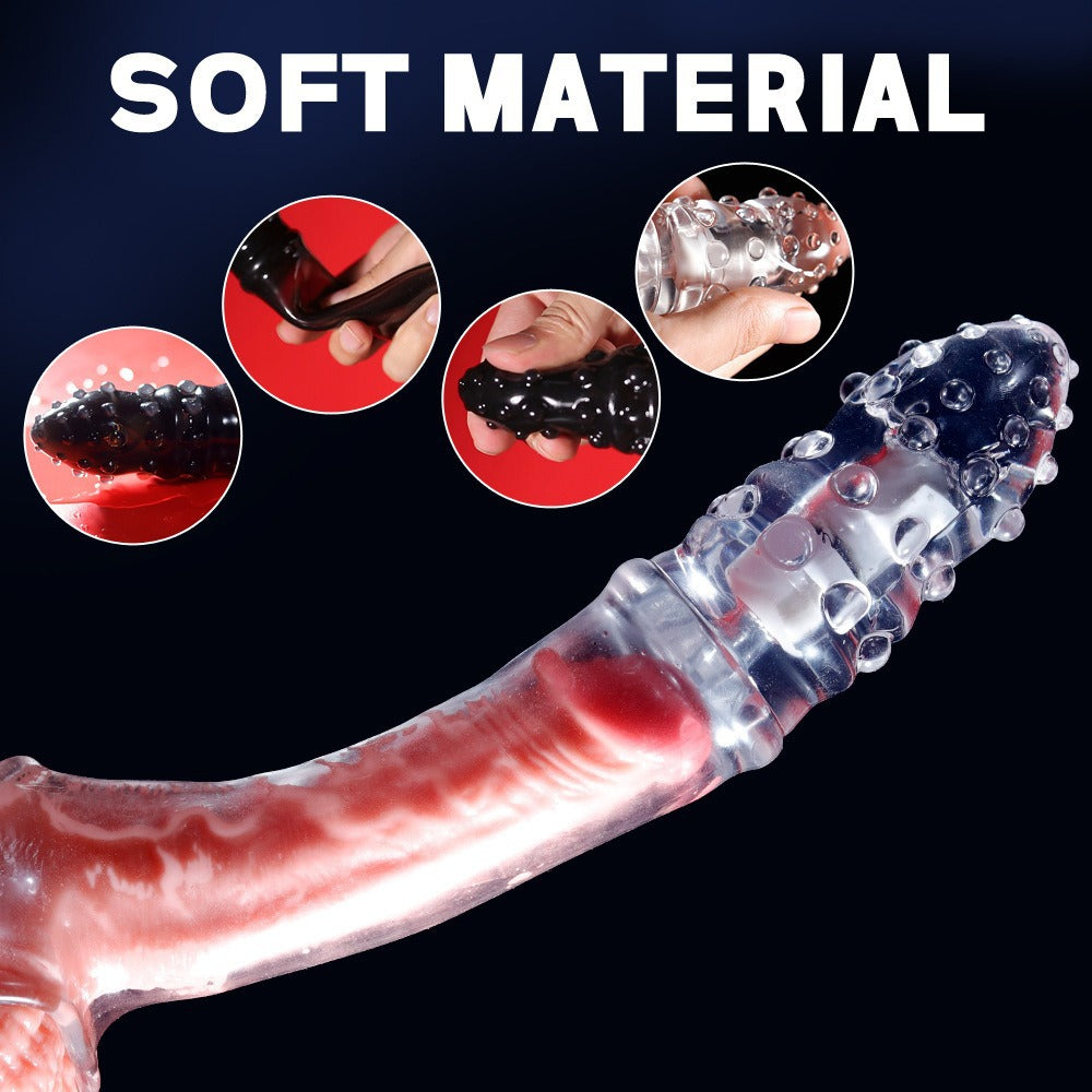 Extended silicone penis enlarger delayed vibration texture penis condom couple flirting sex toys