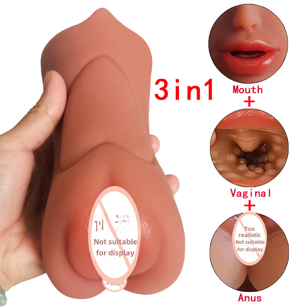 Men's double-headed three-hole molded oral sex masturbator adult sex products