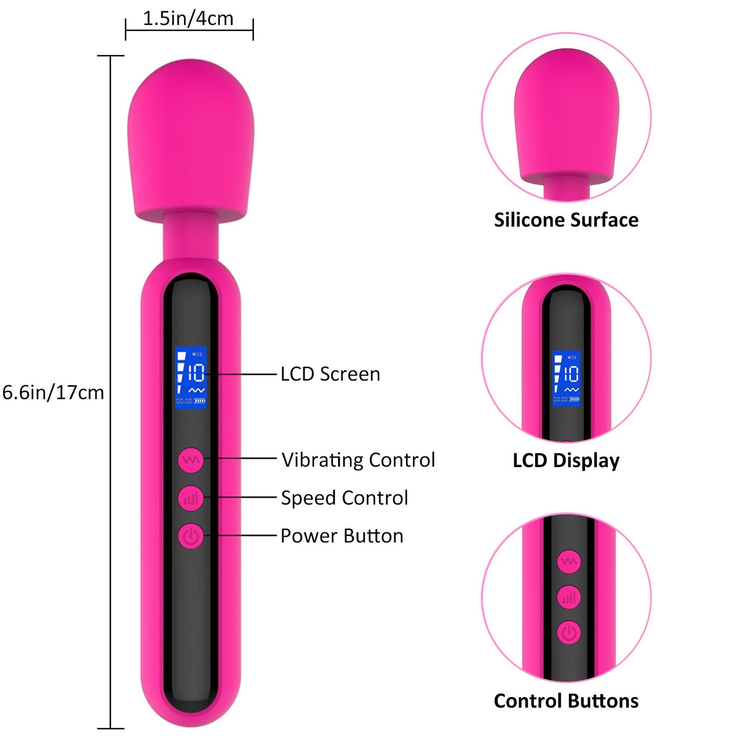 LCD Display AV Stick 10 Frequency 4 Speeds Female Orgasm Vibrator Sex Massager