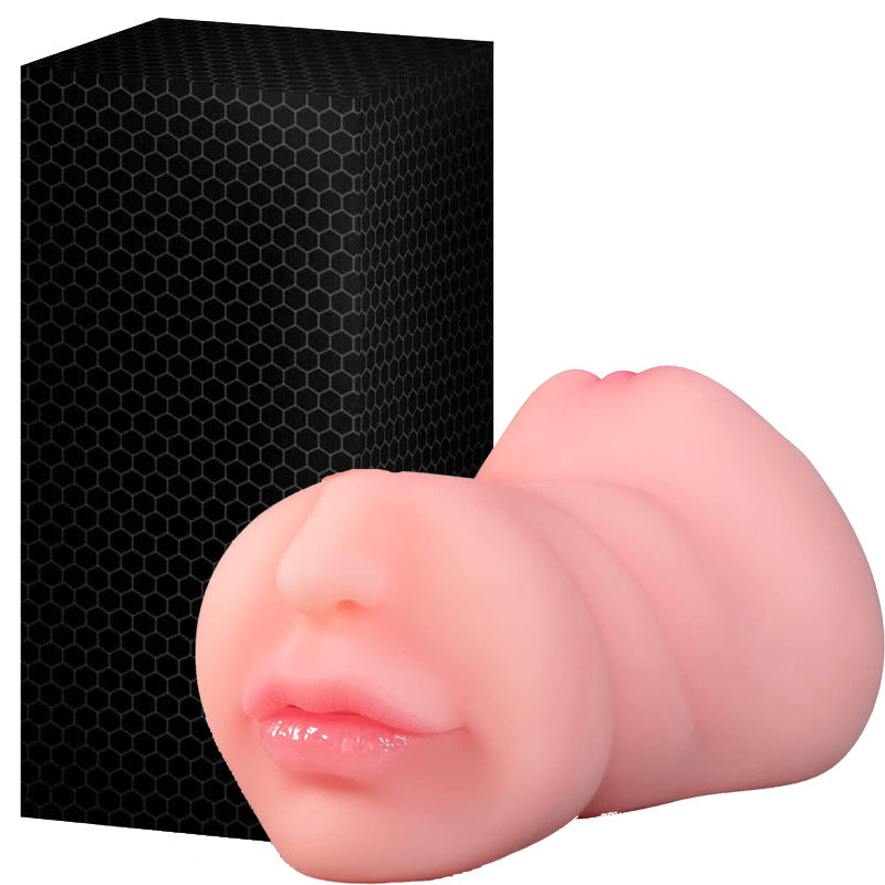 Double-headed three-hole channel portable male masturbator oral sex device