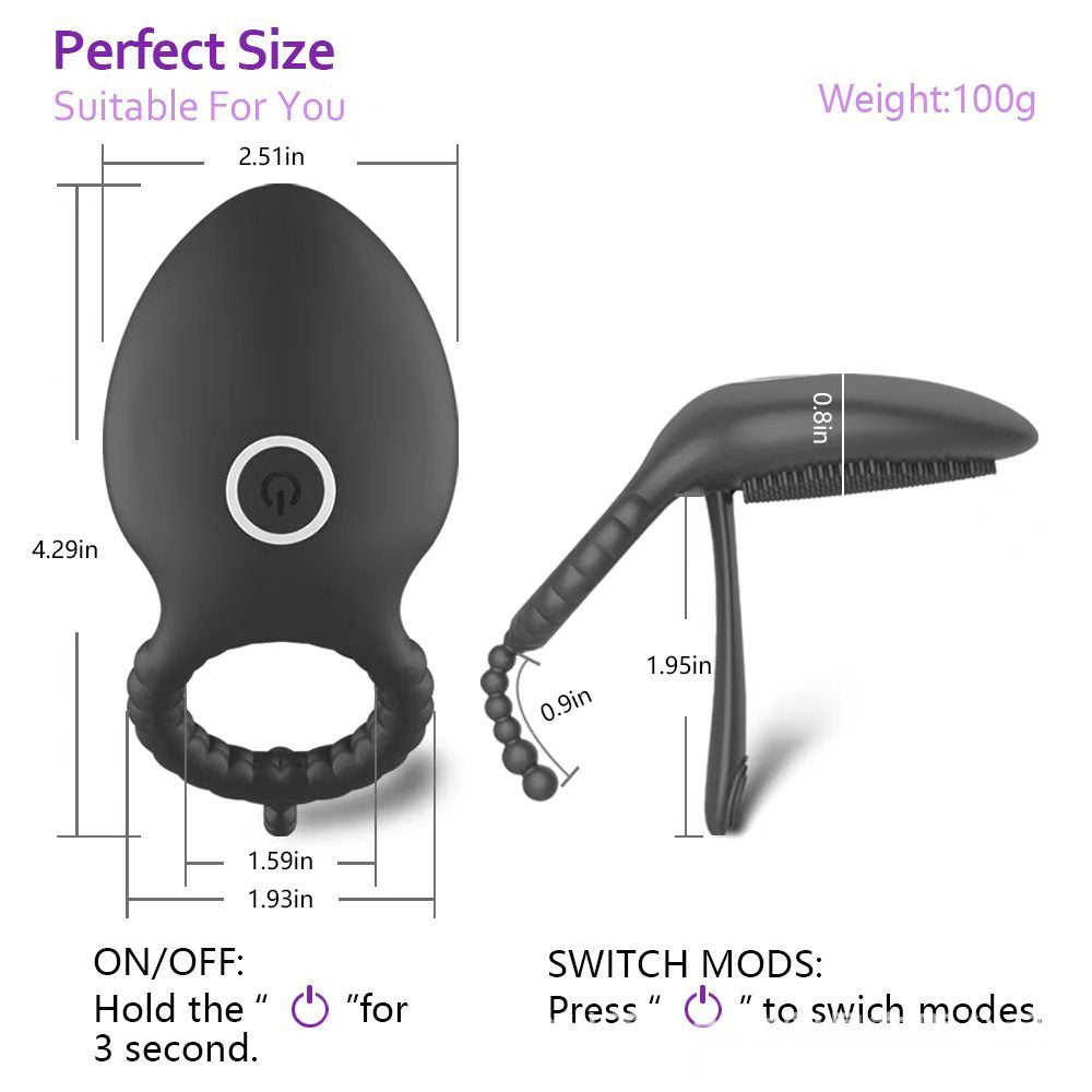 Double Vibration Peach Shape Vibrating Ring Silicone Waterproof Masturbator Couple Sex Toy