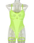 Summer mesh string sexy bodysuit for women with back buckle and leg rings