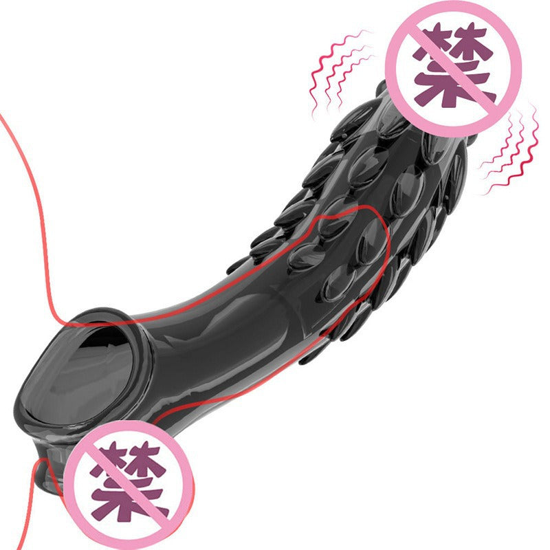 Extended silicone penis enlarger delayed vibration texture penis condom couple flirting sex toys