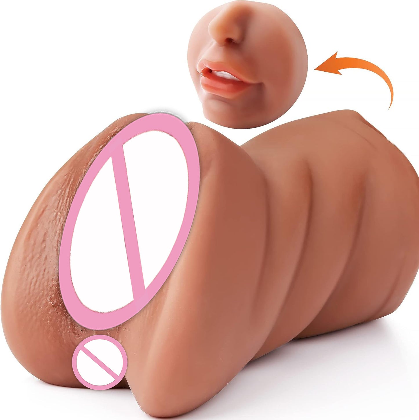 Double-headed three-hole channel portable male masturbator oral sex device