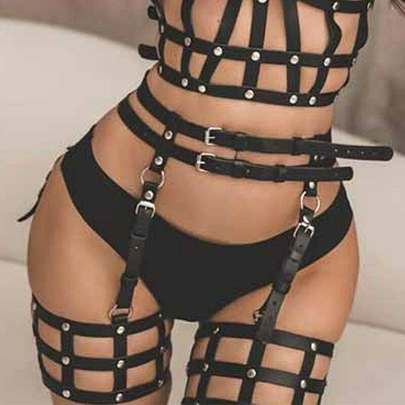 Women's Punk Leather Tight Belt Bodysuit Bondage Corset Flirtatious Sexy Lingerie