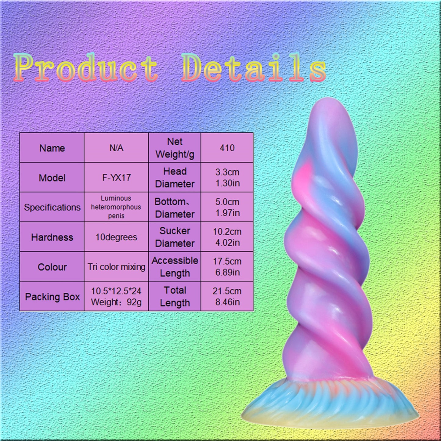 Special Shape Mixed Color Spiral Silicone Luminous Dildo Female Orgasm Masturbator