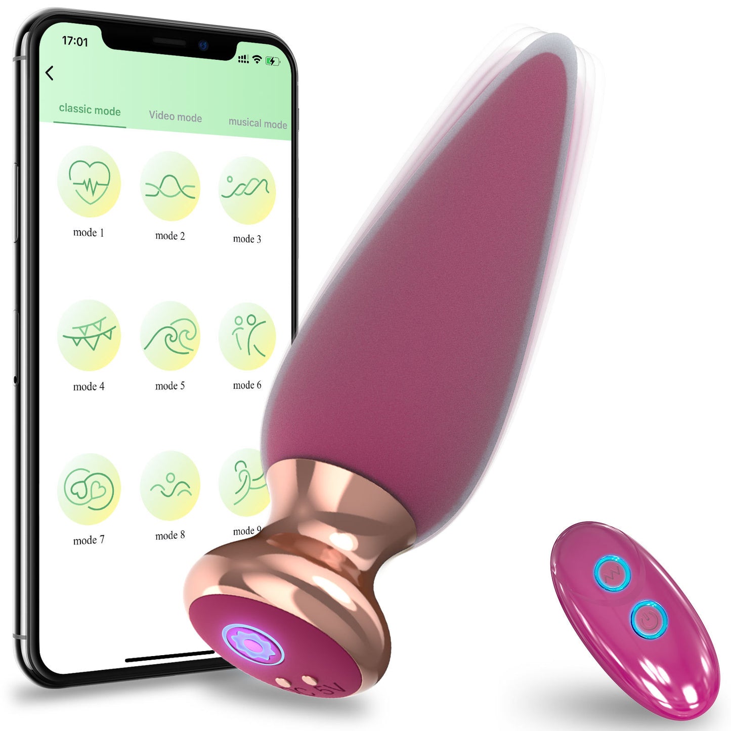APP controlled magnetic charging luminous anal plug vibrating masturbator