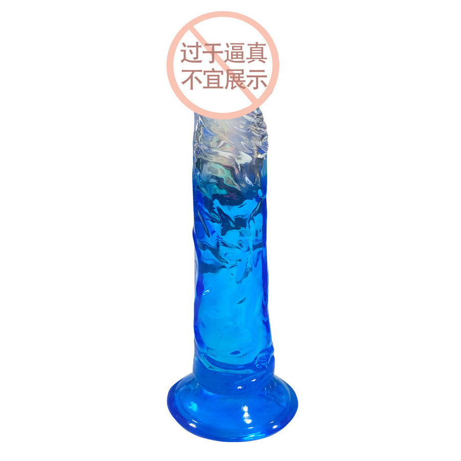 Female dildo gradient color suction cup crystal transparent masturbation stick 7.28 inches