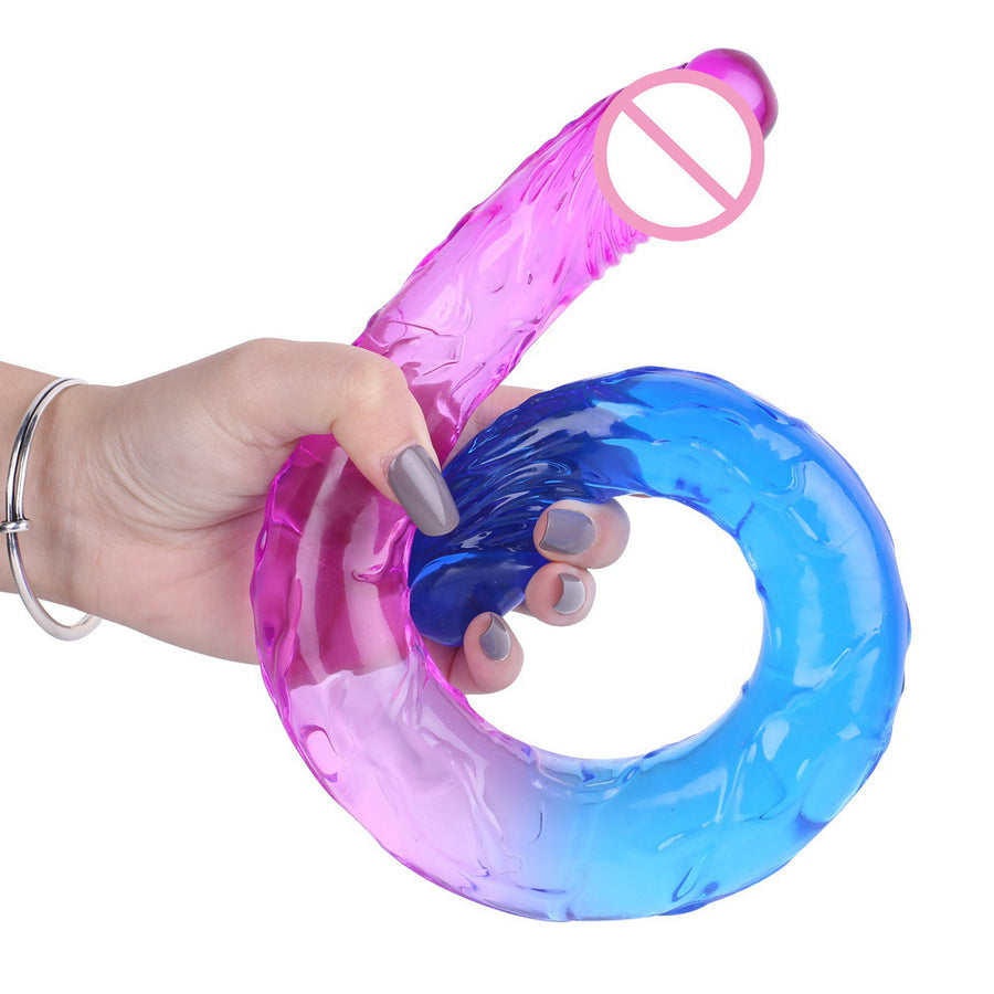 Super large and thick simulation double-headed two-color crystal dildo anal plug