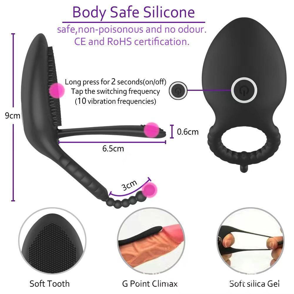 Double Vibration Peach Shape Vibrating Ring Silicone Waterproof Masturbator Couple Sex Toy