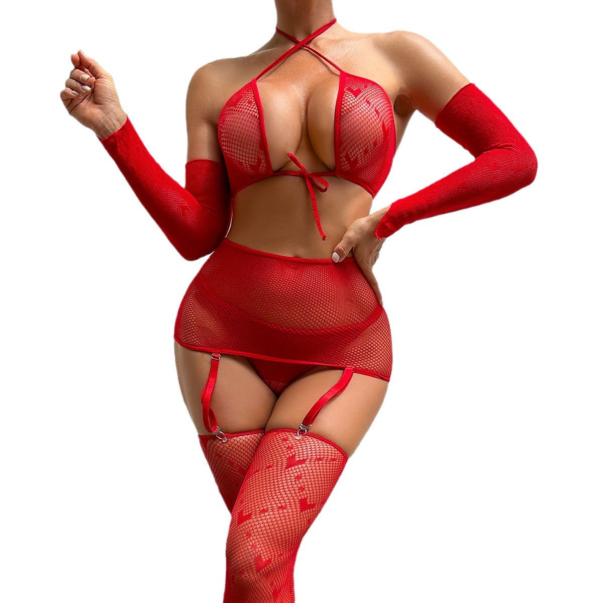 Sexy Backless Fishnet Lingerie  Hollow Out Mesh Babydoll Dress for Women