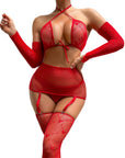 Sexy Backless Fishnet Lingerie  Hollow Out Mesh Babydoll Dress for Women