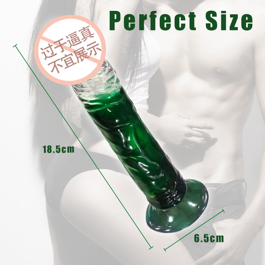 Female dildo gradient color suction cup crystal transparent masturbation stick 7.28 inches