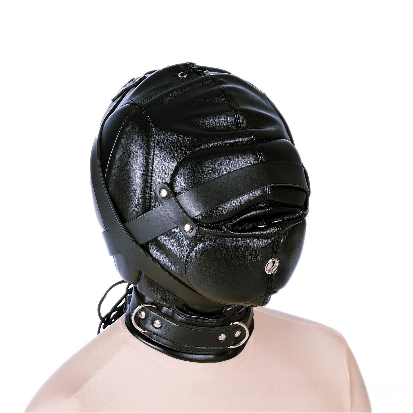 Soft Leather BDSM Head Cover Full Face Mask with Straps Slave Role Play Headdress