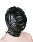 Soft Leather BDSM Head Cover Full Face Mask with Straps Slave Role Play Headdress