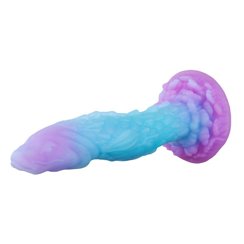 Flying fish shaped mixed color silicone luminous manual dildo flirting sex toy