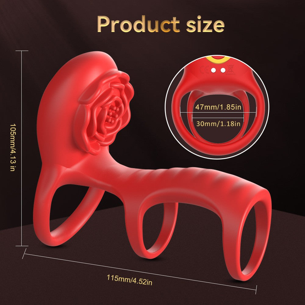Rose three-section ring APP remote control silicone vibration penis ring flirting couple vibrator