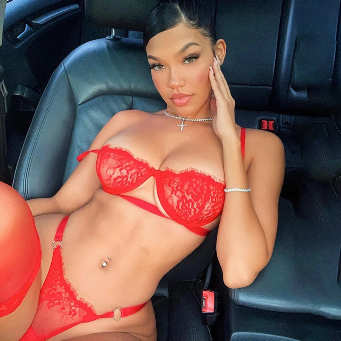 Lace Underwire See-through Bikini Set - Sexy Suspender Bra and Panties Flirting Lingerie