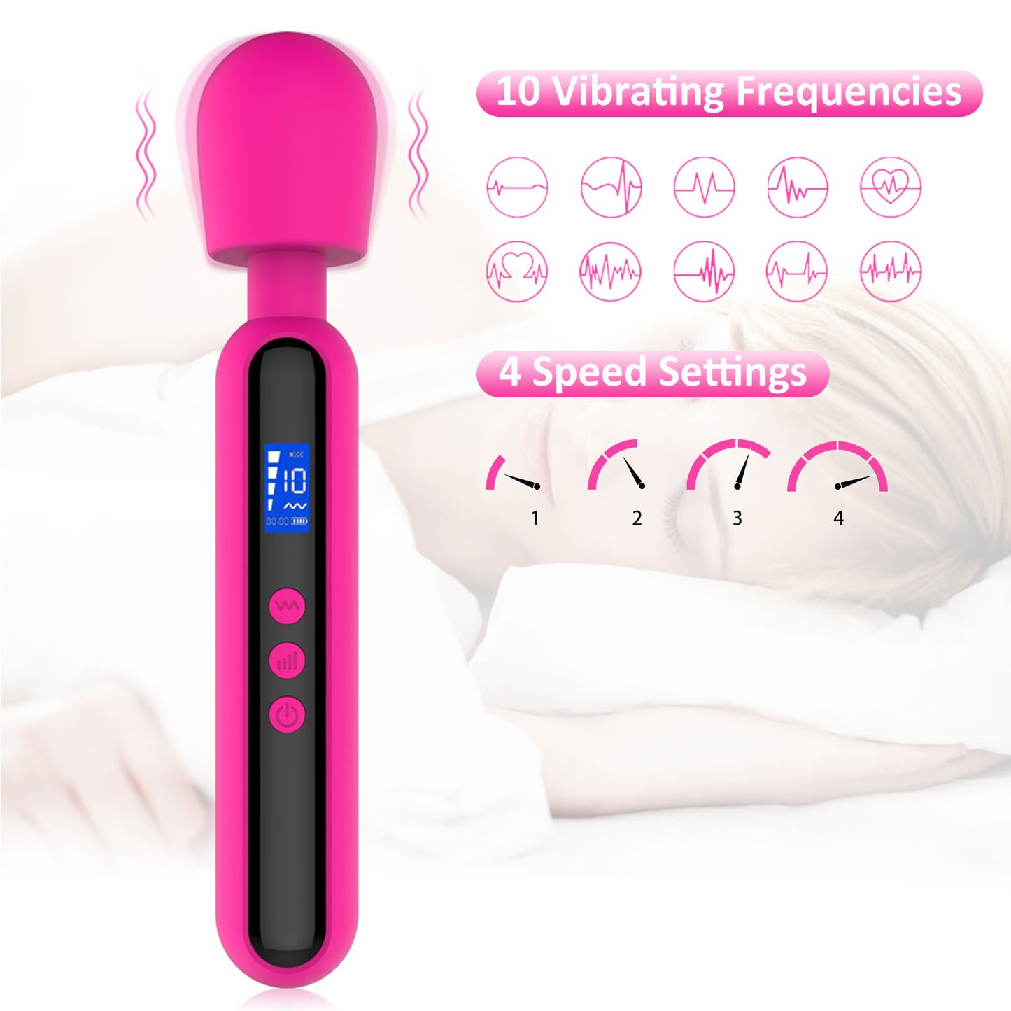 LCD Display AV Stick 10 Frequency 4 Speeds Female Orgasm Vibrator Sex Massager