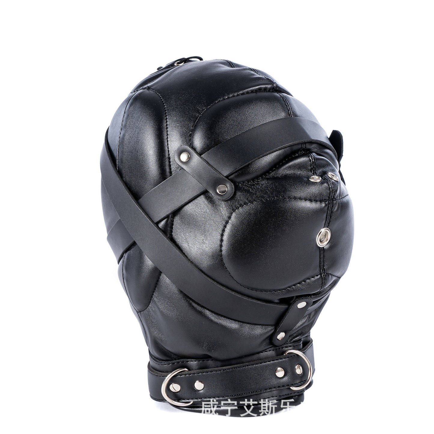 Soft Leather BDSM Head Cover Full Face Mask with Straps Slave Role Play Headdress