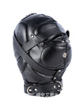 Soft Leather BDSM Head Cover Full Face Mask with Straps Slave Role Play Headdress
