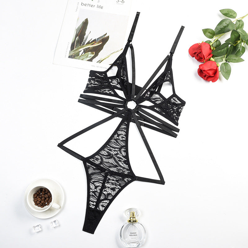 Lace hollow body shaper bodysuit - Sexy transparent lace women's lingerie