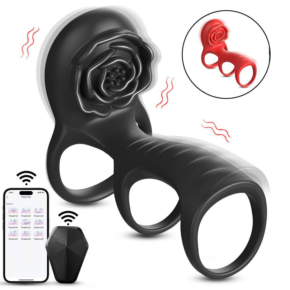 Rose three-section ring APP remote control silicone vibration penis ring flirting couple vibrator