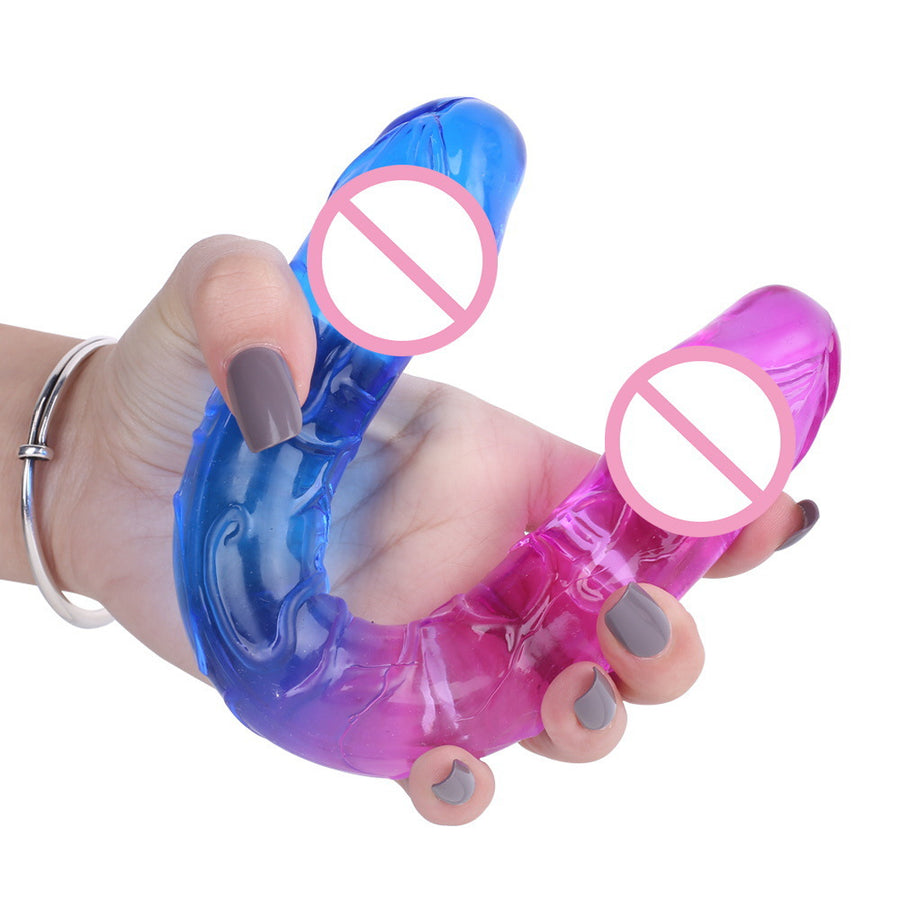 Super large and thick simulation double-headed two-color crystal dildo anal plug